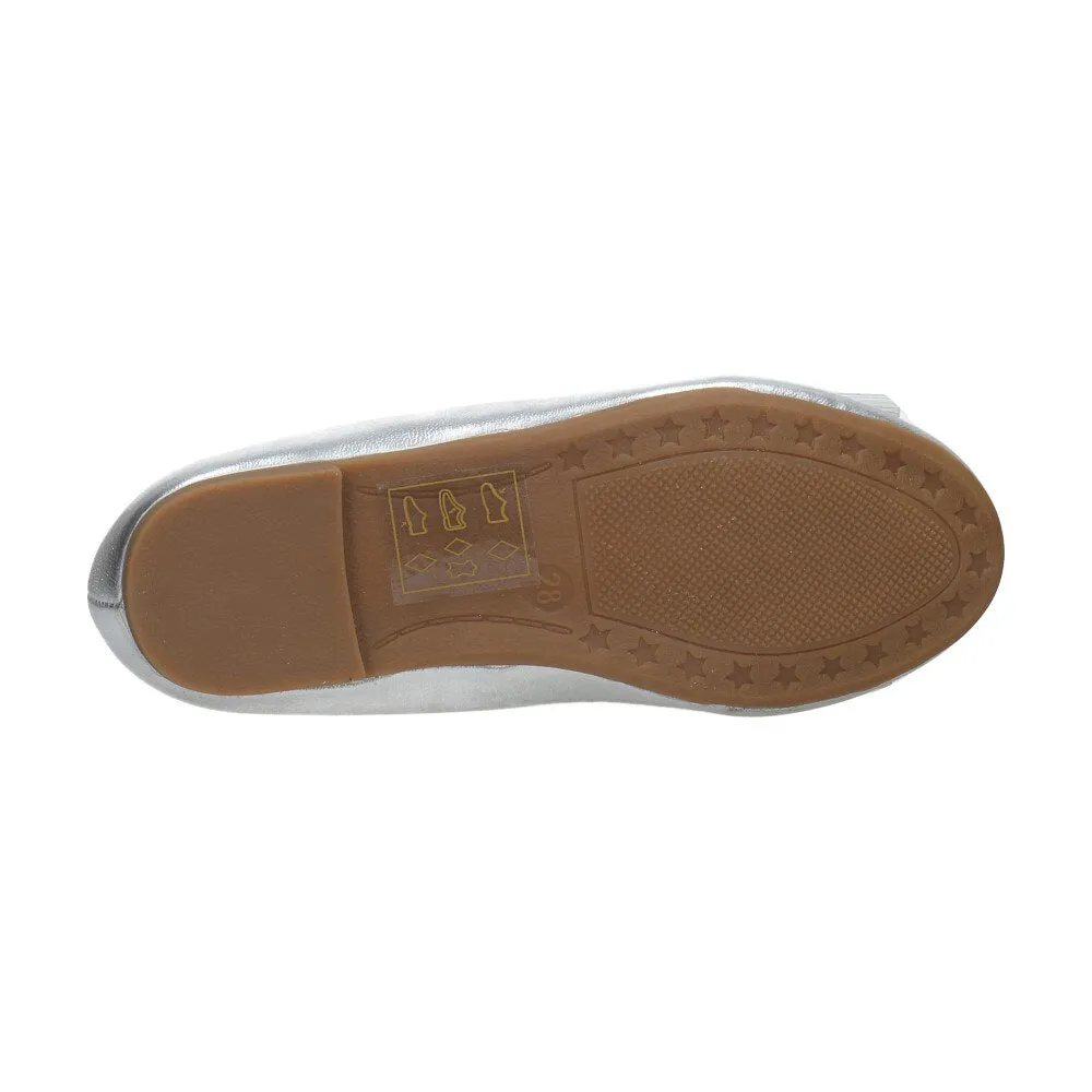 S. Barski Girls' Elegant Silver Flats with Bow | 1105-SI