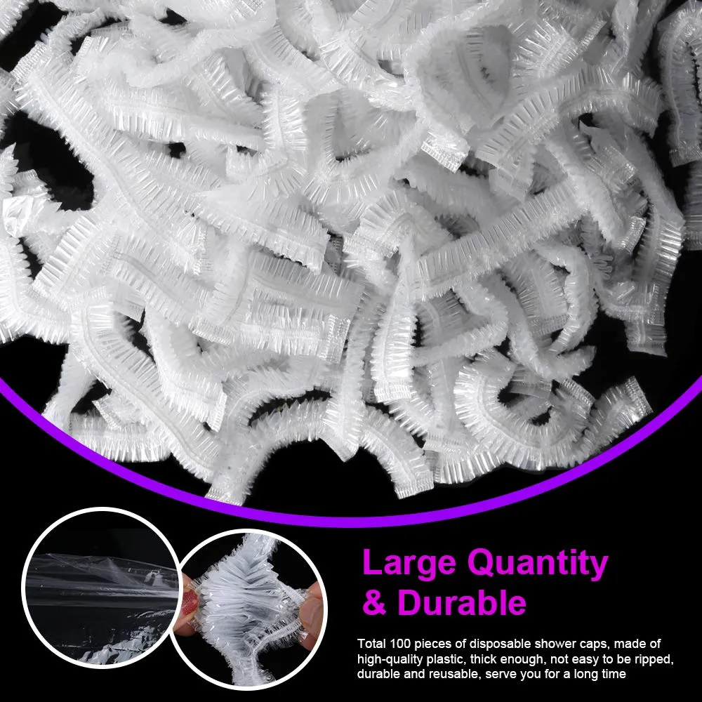 Shower Cap, LEOBRO 100 Pack Clear Plastic Hair Caps, Elastic Bath Caps, Disposable Shower Caps for Women, Home Use, Hair Salon, Hotel, Travel