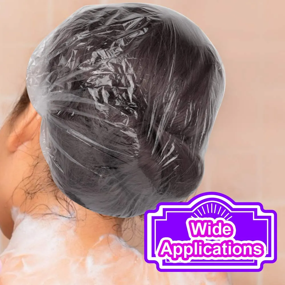 Shower Cap, LEOBRO 100 Pack Clear Plastic Hair Caps, Elastic Bath Caps, Disposable Shower Caps for Women, Home Use, Hair Salon, Hotel, Travel