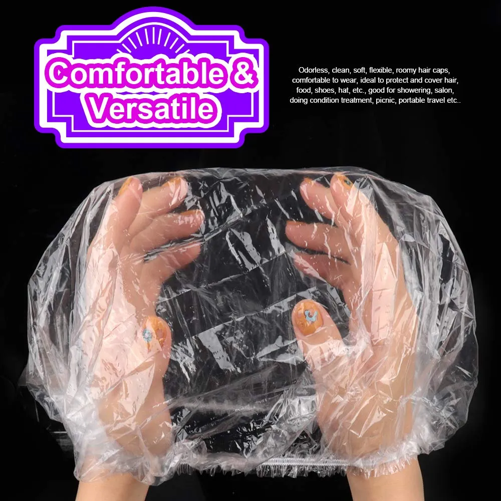 Shower Cap, LEOBRO 100 Pack Clear Plastic Hair Caps, Elastic Bath Caps, Disposable Shower Caps for Women, Home Use, Hair Salon, Hotel, Travel