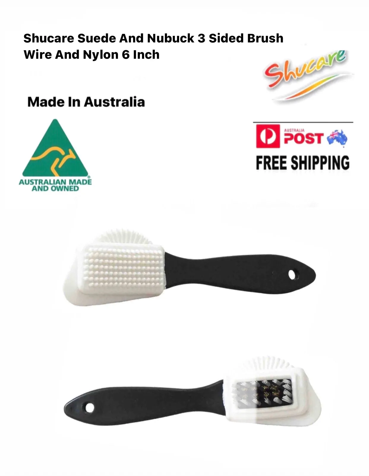 Shucare Suede And Nubuck 3 Sided Brush Wire And Nylon 6 Inch Made In Australia