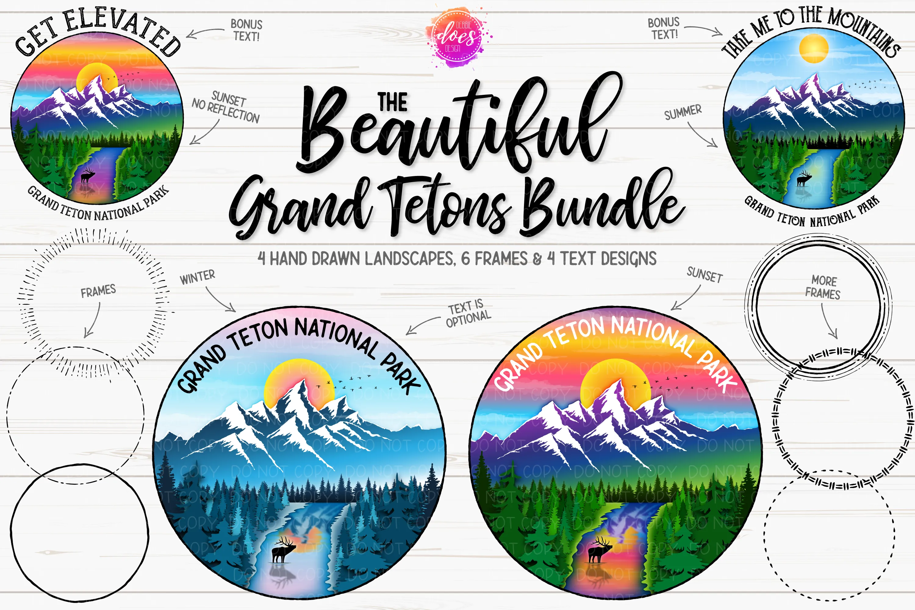 The Beautiful Grand Teton Bundle - Includes 14 files! - Sublimation/Printable Design