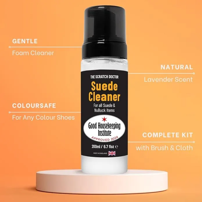 The Leather Clinic Suede & Nubuck Cleaner Foam 200ml for Shoes, Boots, Sandals, Trainers | Clean & Protect Dirt & Stains | Includes 3 Sided Suede Brush & Cleaning Cloth