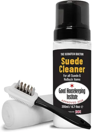 The Leather Clinic Suede & Nubuck Cleaner Foam 200ml for Shoes, Boots, Sandals, Trainers | Clean & Protect Dirt & Stains | Includes 3 Sided Suede Brush & Cleaning Cloth