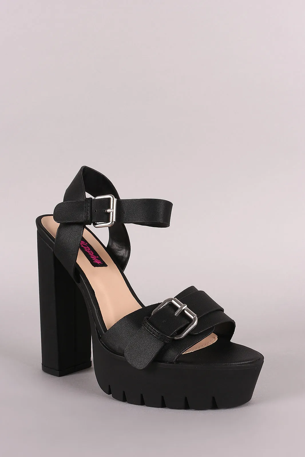 Wild Diva Lounge Buckled Lug Sole Chunky Platform Heel