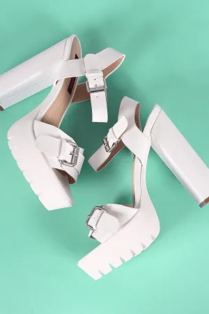 Wild Diva Lounge Buckled Lug Sole Chunky Platform Heel