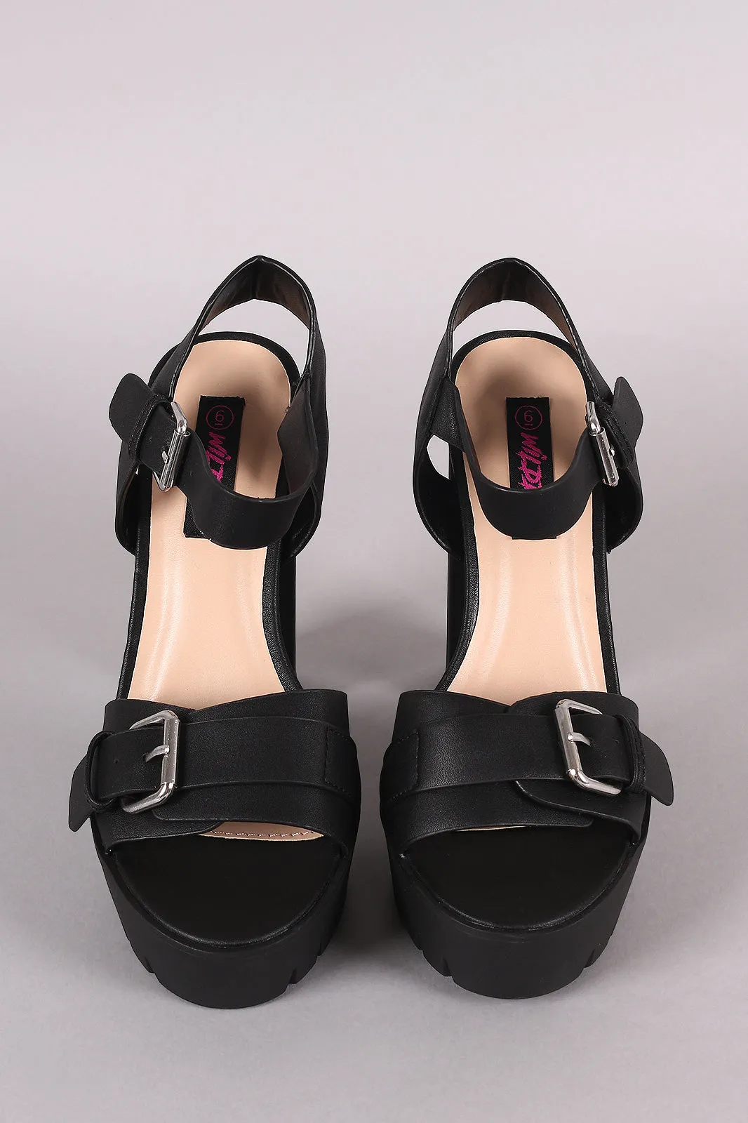 Wild Diva Lounge Buckled Lug Sole Chunky Platform Heel
