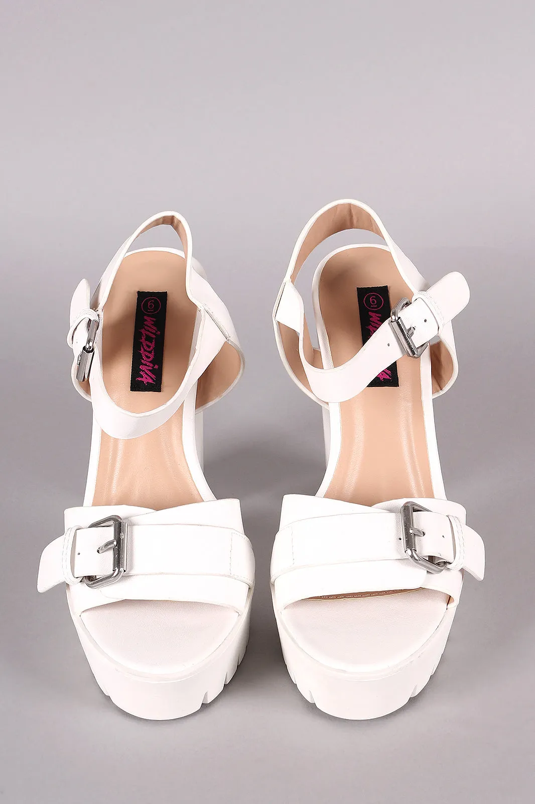 Wild Diva Lounge Buckled Lug Sole Chunky Platform Heel