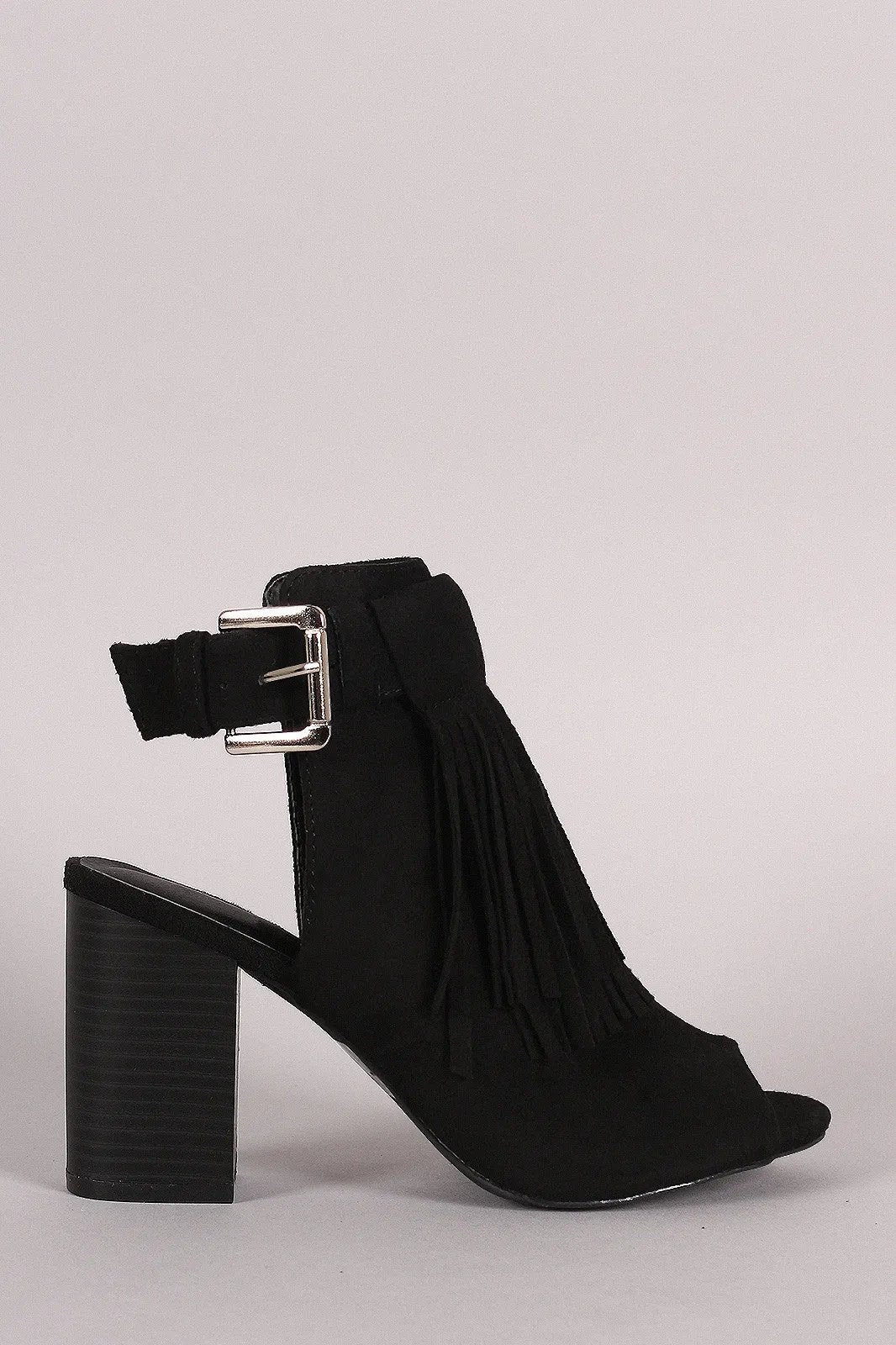 Wild Diva Lounge Suede Buckled Peep Toe Mule Heel