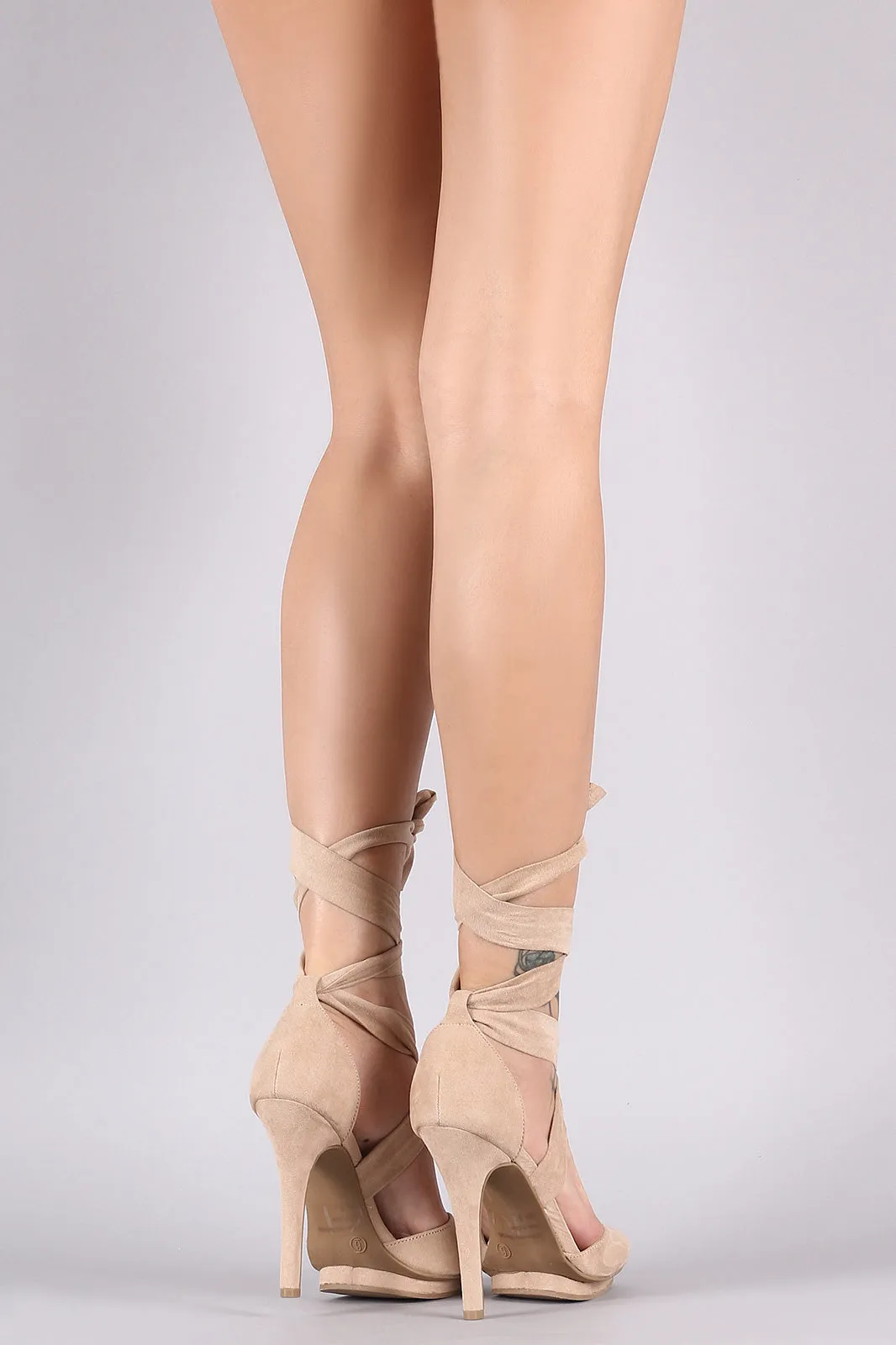Wild Diva Lounge Suede Crisscross Leg Wrap Stiletto Heel
