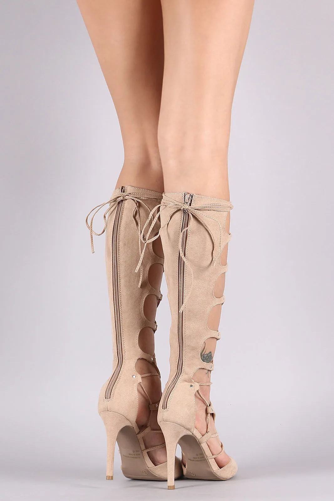 Wild Diva Lounge Suede Strappy Lace Up Stiletto Heel